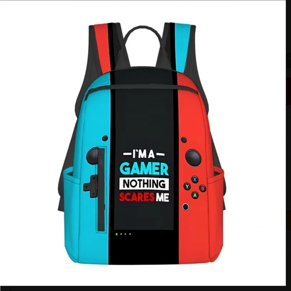 Gamer Backpack with Red and Blue Design